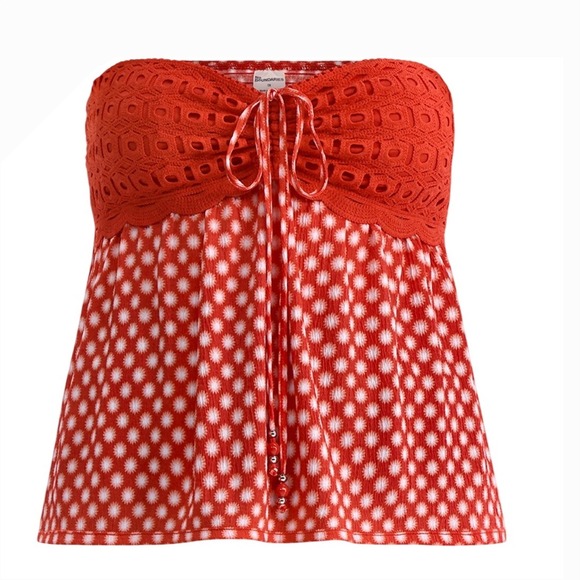 No Boundaries Red White Polka Dot Eyelet Strapless Tank Top XL - Picture 3 of 8